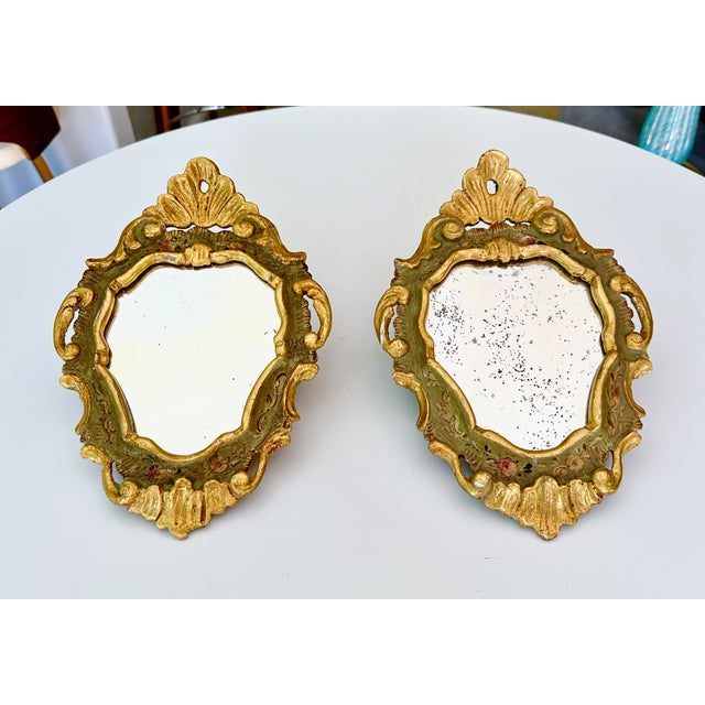 Italian Pair Italian Venetian Painted Gilt Wood Wall Mirror, 1960s For Sale - Image 3 of 16