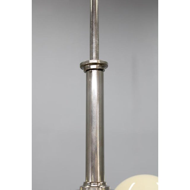 Metal Czechoslovak Art Deco Nickel Chandelier with Opaline Glass Globes, 1930s For Sale - Image 7 of 11