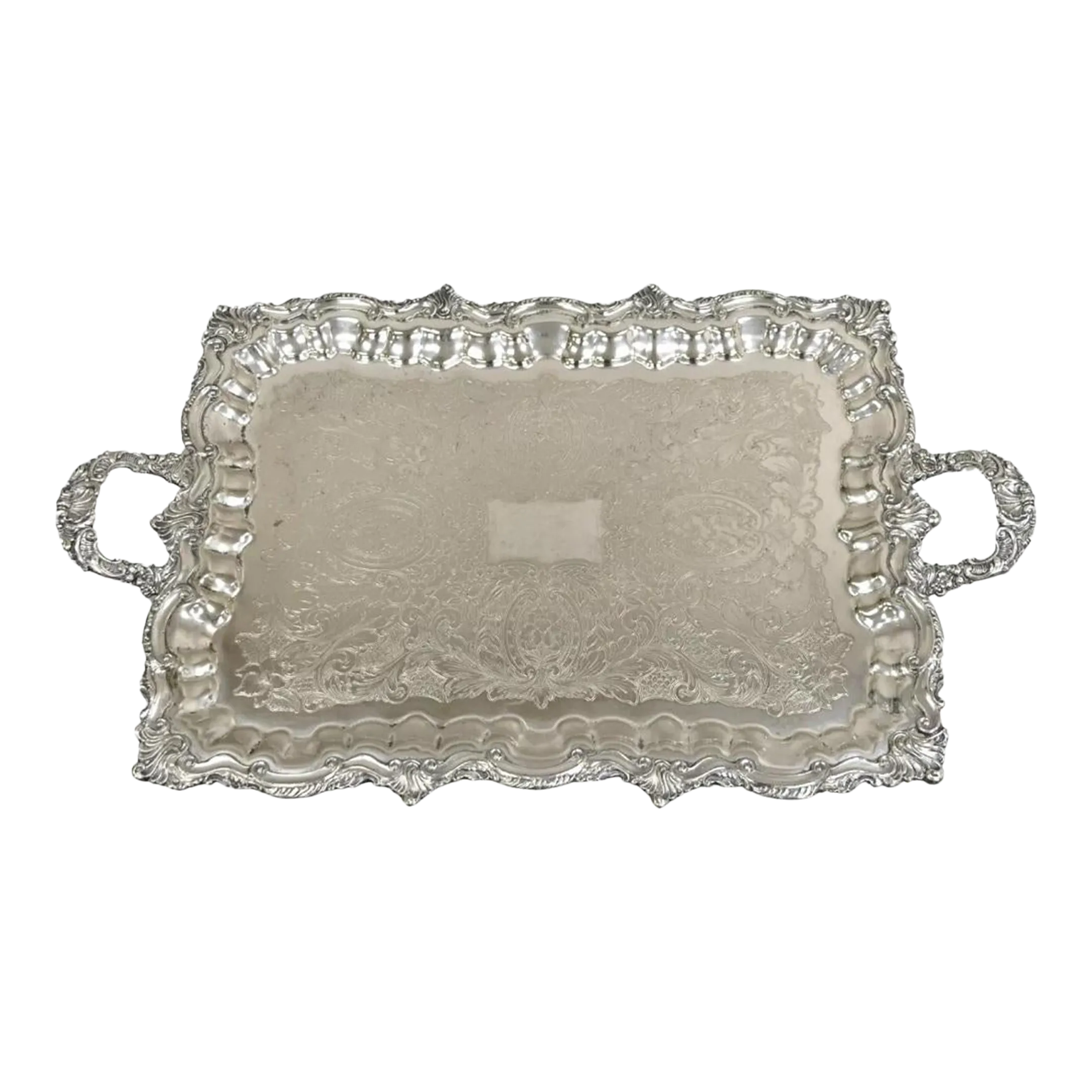 Vintage English Victorian Silver Plated Large Twin Handle Serving