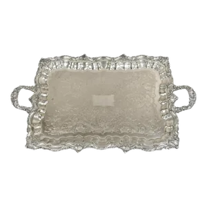Vintage English Victorian Silver Plated Large Twin Handle Serving Platter Tray