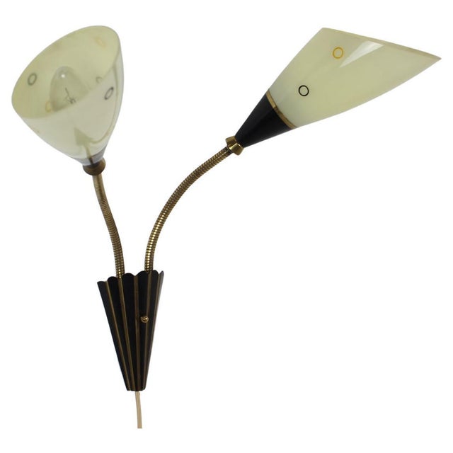 Made in Czechoslovakia. Made of glass, brass. New cabling. 1x40W,E14 or E15 bulb. With aged patina. Re-polished. Good...