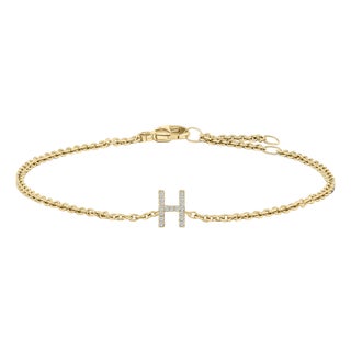 10K Yellow Gold Diamond Accent "H" Initial Charm and Link Bracelet For Sale