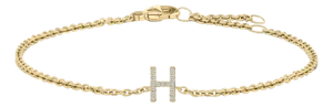 10K Yellow Gold Diamond Accent "H" Initial Charm and Link Bracelet