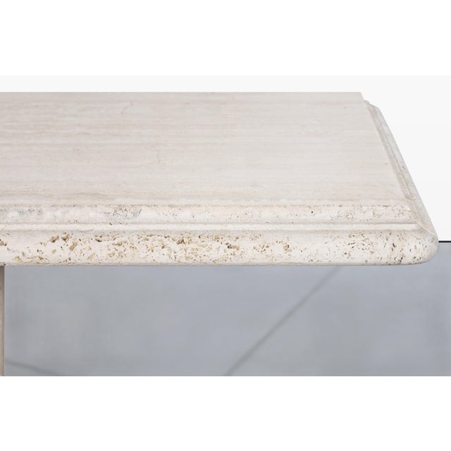 Vintage Italian Postmodern Bullnose Edge Travertine Console Table For Sale - Image 4 of 12