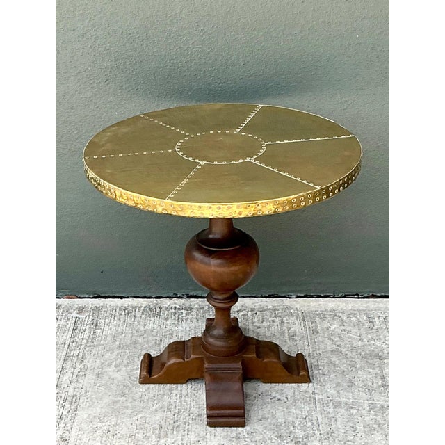 Vintage Brass and Wood Pedestal Table For Sale - Image 9 of 12