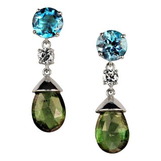 Dangle Delight Earrings in Apatite and Green Tourmaline - 2 Pieces For Sale