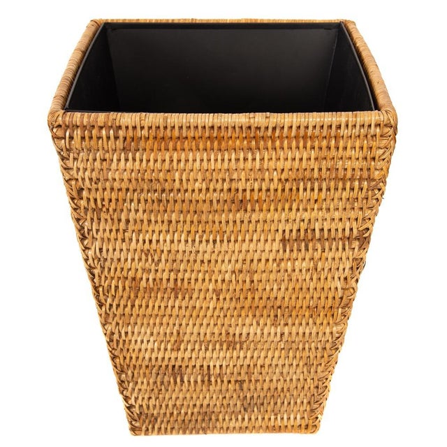 2020s Artifacts Rattan Square Tapered Waste Basket with Metal Liner in Honey Brown For Sale - Image 5 of 7