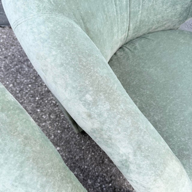 Postmodern Sculpted Sage Mint Green Velvet Lounge Chairs - A Pair For Sale - Image 11 of 12