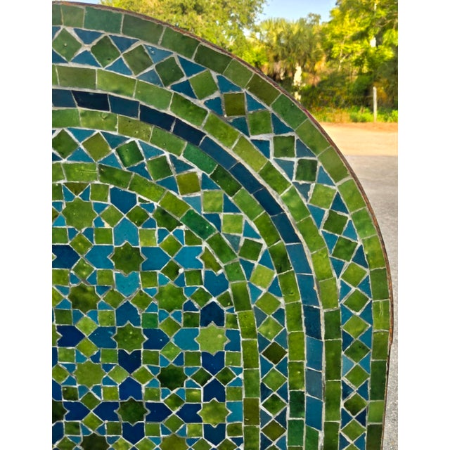2 Color Tamegroute Green and Petrol Blue Arched Moroccan Mosaic Tile Fountain For Sale In Orlando - Image 6 of 7