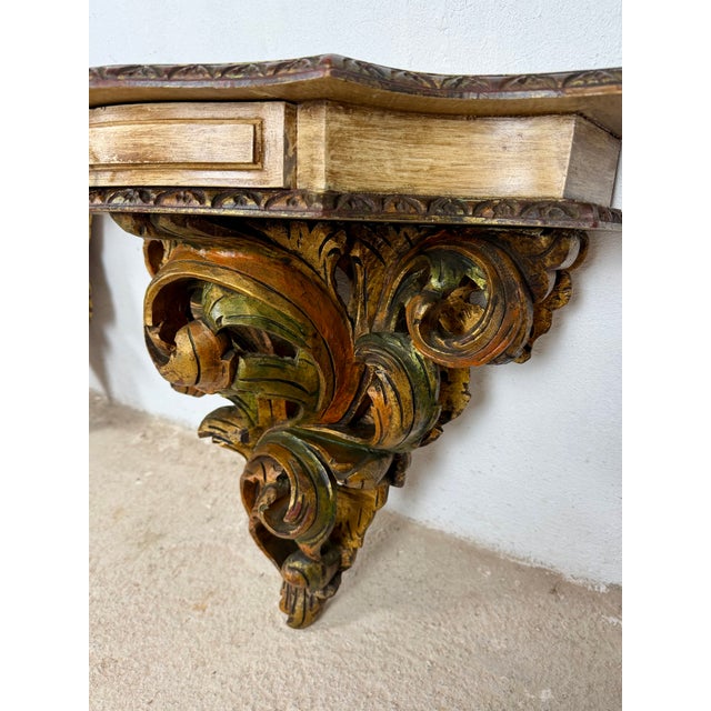 Pair of Italian Polychromed Wall Pedestals With Marble Tops, Mid-20th Century For Sale - Image 13 of 14