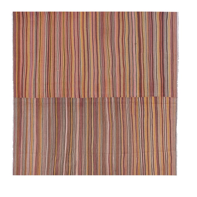 1960s Vintage Oversize Striped Turkish Kilim Rug 9'4'' X 9'10'' 112.2'' x 118.9'' / 285 x 302 cm Hand woven with high...
