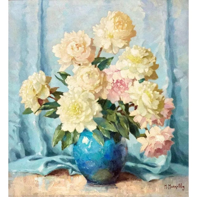 Maximilian Maxolli. An optimistic and life-affirming canvas, with gentle: blue and lilac veil colors. Fresh and delicate...