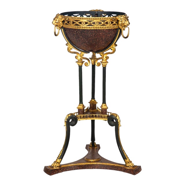 Regency Style Gilt and Faux Porphyry Iron Athenienne Jardinierre Plant Stand For Sale