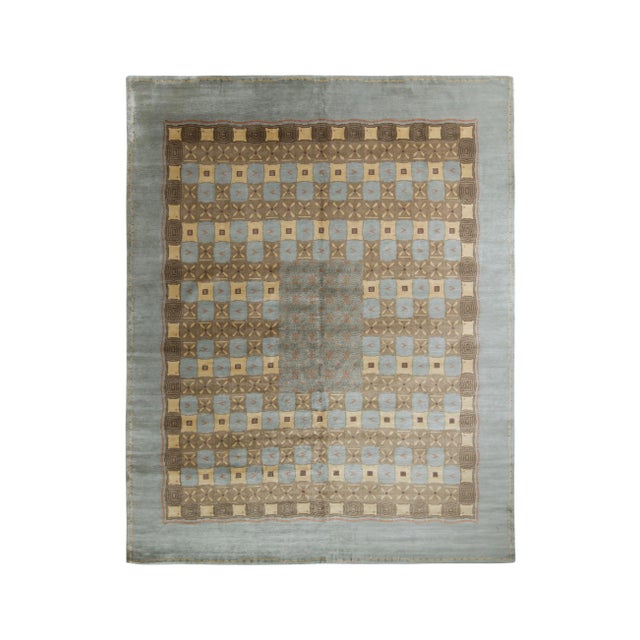Rug & Kilim’s Handmade European Style Deco Rug in Blue and Beige Brown For Sale In New York - Image 6 of 6