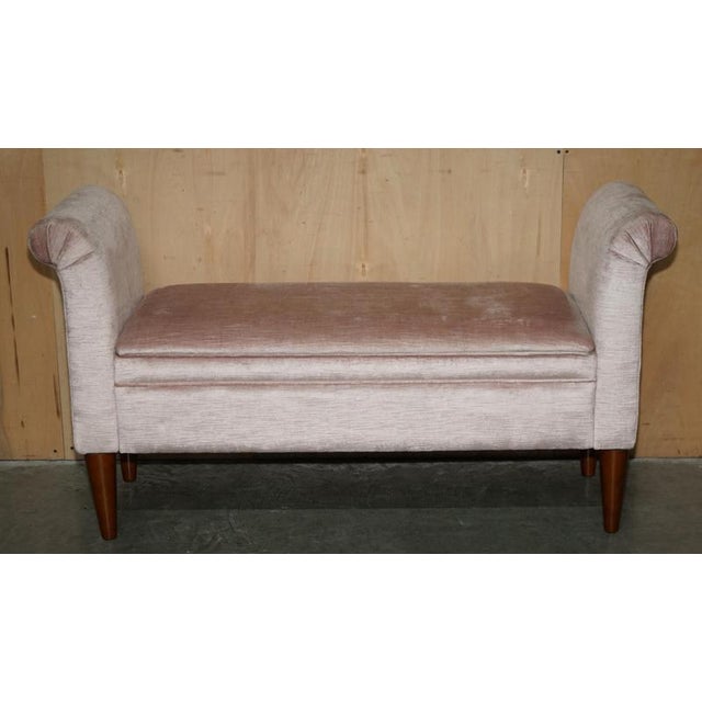 White Crushed Velour Window Seat Bench with Internal Storage For Sale - Image 8 of 16