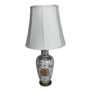 White Chinese Export Samson Armorial Lamp with Order of the Garter Decoration