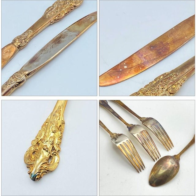 1990s Baroque by Godinger Gold Plated 65-Pc Flatware Set (Service for 12 With Serving Pieces and Chest) Vintage For Sale - Image 14 of 18
