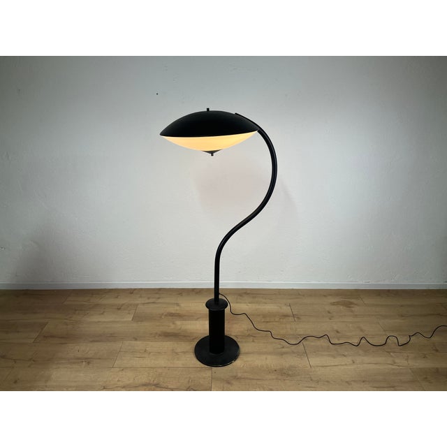 Floor Lamp in Black Metal and Glass Disc, 1950s For Sale - Image 9 of 9