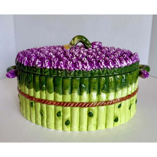 Green Vintage Majolica Ceramic Asparagus Bundle Soup Tureen For Sale - Image 8 of 10