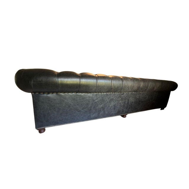 2010s Restoration Hardware Kensington Ebony Leather Sofa With 44” Depth and Luxe Down Feather Fill For Sale - Image 5 of 18