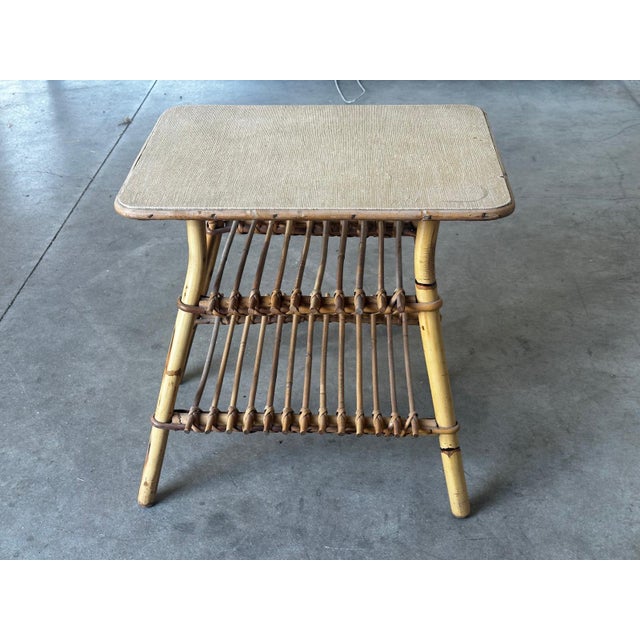 Vintage Bamboo and Rattan Side Table with Magazine Rack, 1970s For Sale - Image 11 of 16