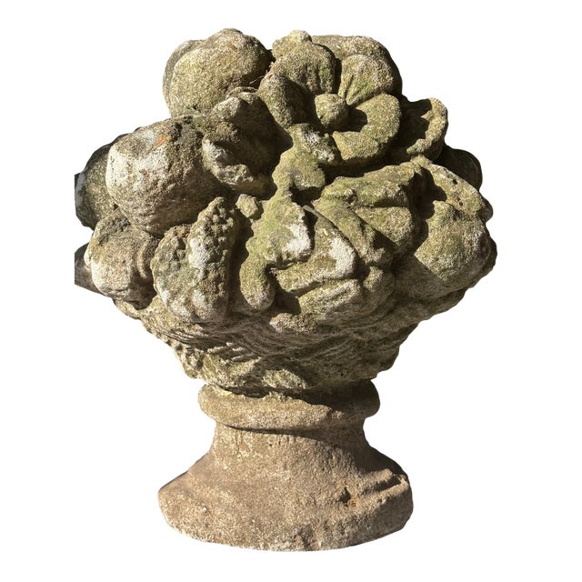 Vintage Cast Stone Fruit Basket Garden Urn For Sale
