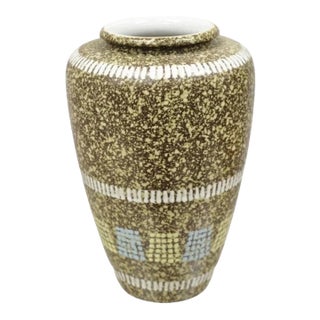 Vintage German Mid Century Modern Brown Blue Yellow Vase Attr. Carstens Keramik For Sale