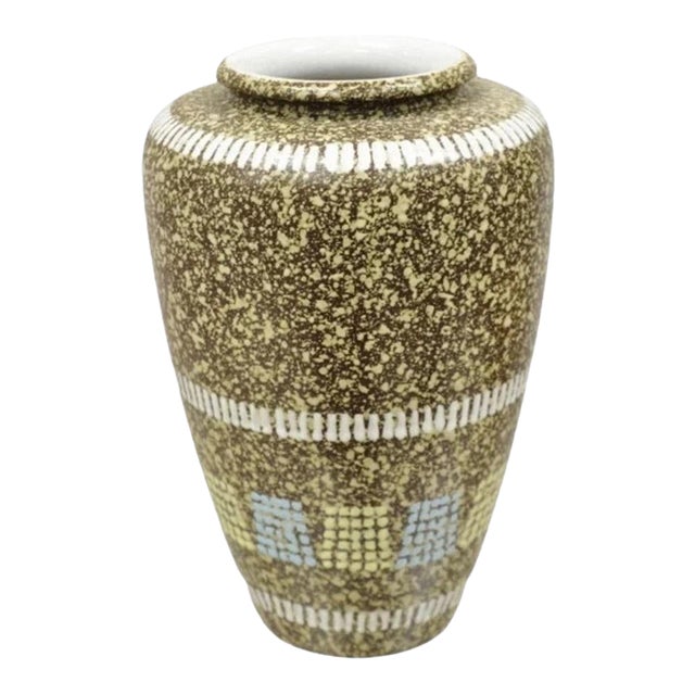Vintage German Mid Century Modern Brown Blue Yellow Vase Attr. Carstens Keramik For Sale