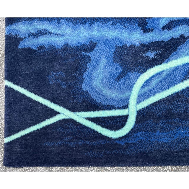 1980s Gun Gordillo, Scandinavian Abstract Wool Tapestry Rug Gun Gordillo Neon Electric Blue Color, c.1985 For Sale - Image 5 of 9