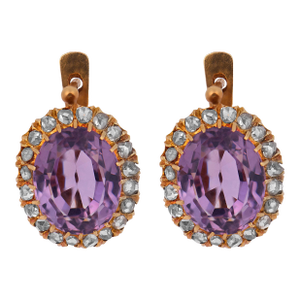 Early 20th Century Pair of Victorian 10.00 Carat Amethyst Diamond 18k Yellow Gold Cluster Earrings