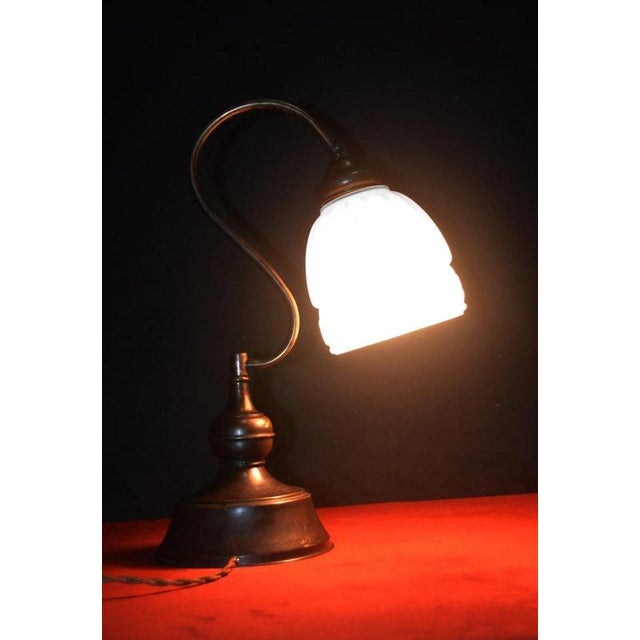 Vintage French Art Deco Adjustable Bronze and Opaline Glass Table Lamp, 1930s For Sale - Image 13 of 18