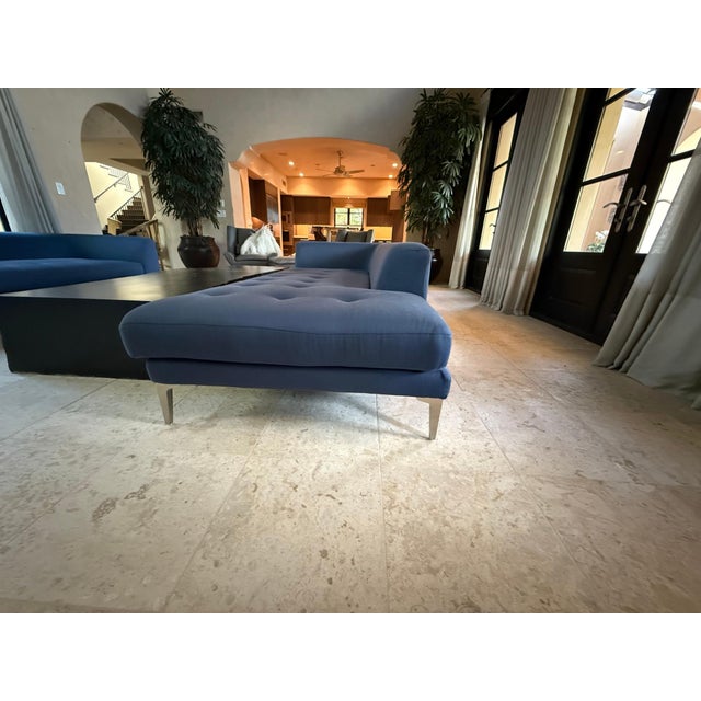 Ink Blue Roche Bobois Single-Arm Sofa in Slate Blue Polished Wool For Sale - Image 8 of 9