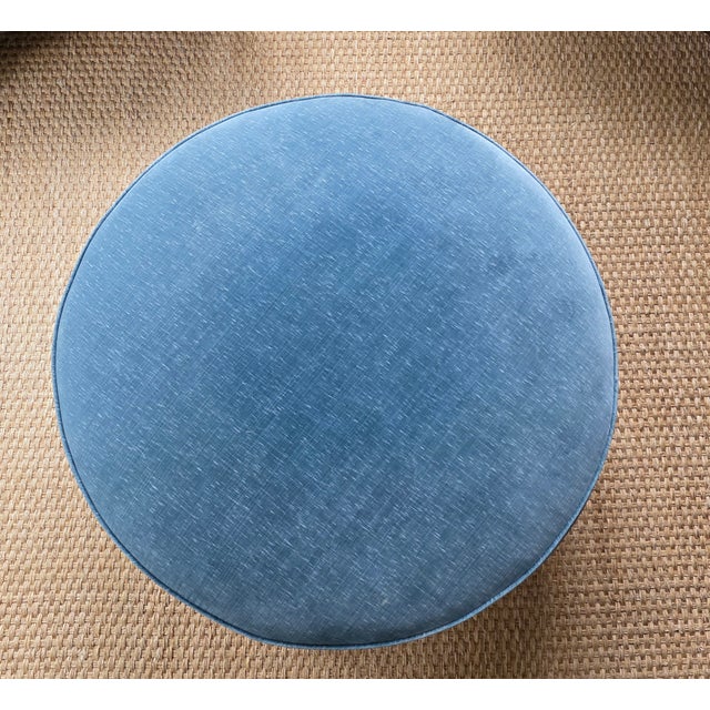 Upholstered Round Ottoman in Velvet With Bullion Trim For Sale - Image 4 of 4