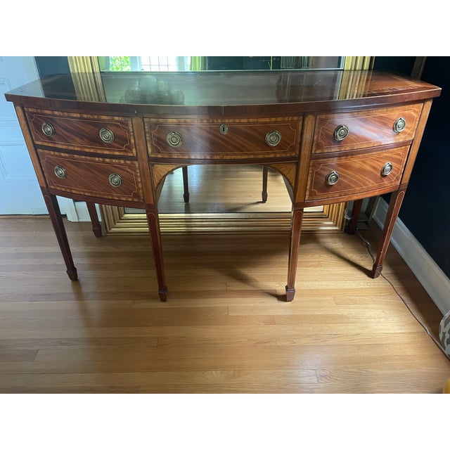1990s 1990s Baker Historic Charleston Collection Bowfront Sideboard - Mahogany W Satinwood Inlay For Sale - Image 5 of 7