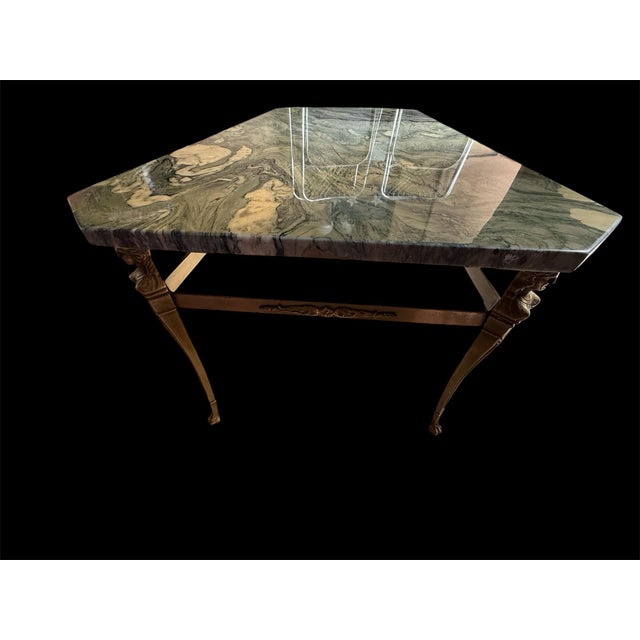 Hollywood Regency Vintage Brass Stone Top Coffee Table Regency Figural Bagues Attb For Sale - Image 3 of 12