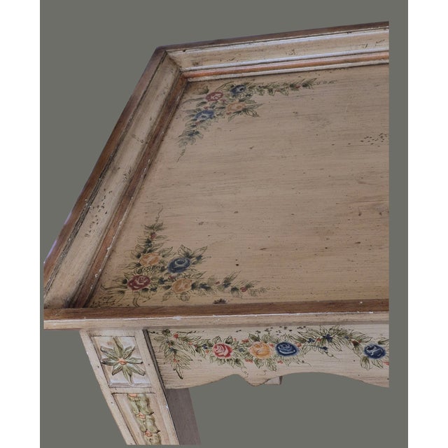 Vintage Italian Hand Painted Floral Garland Distressed Accent Side Center Tray Table For Sale - Image 9 of 13