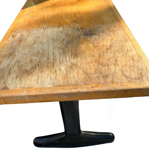 Vintage 1950s Maple Student Desk With Black Steel Legs and Cubby Storage For Sale - Image 9 of 9