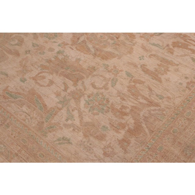 Boho Chic Ziegler Tan Hand-Knotted Wool Rug - 12'4'' X 15'1'' For Sale - Image 4 of 8