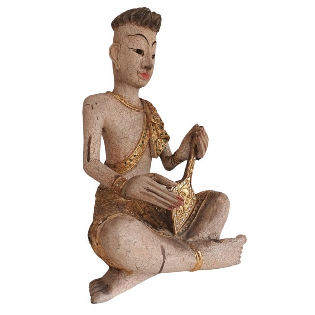 Large Vintage Buddha Monk Wooden Sculpture, 1970 For Sale - Image 11 of 18
