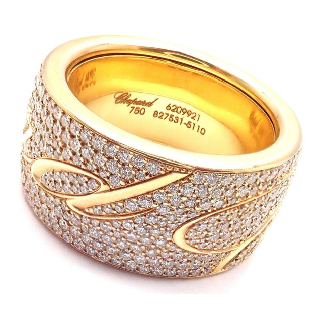 2000 - 2009 Chopard Chopardissimo 18k Yellow Gold Pave Diamond Signature Band Ring Box Paper For Sale - Image 5 of 11
