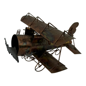 1970s Brutalist Musical Metal and Copper Bi-Plane Objet D’art