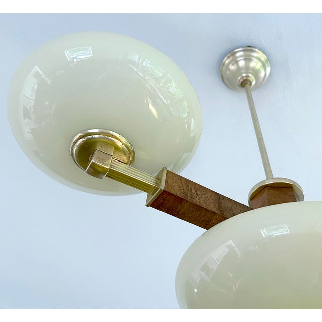 Vintage Art Deco Pendant Light in Wood and Glass, 1930s For Sale - Image 14 of 18
