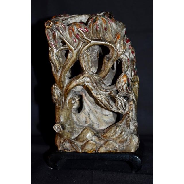Vtg. Carved Asian Style Soapstone Goddess Statue on Wood Base For Sale - Image 14 of 15