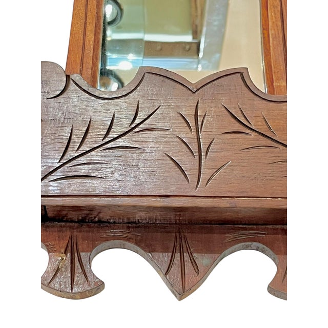 Early 20th Century Antique Tramp Art Carved Wood Mirror With Candleholders and Pocket For Sale - Image 5 of 13