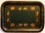 Large Mid Century tole tray hand painted with a gold floral design on a dark green ground. This statement size tray would...