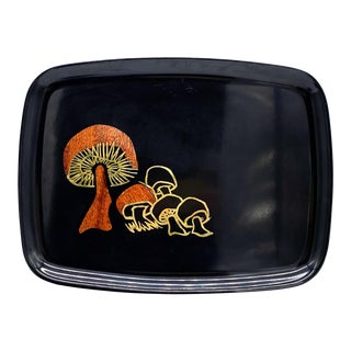 Vintage Couroc Mushroom Tray With Wood and Brass Inlay For Sale