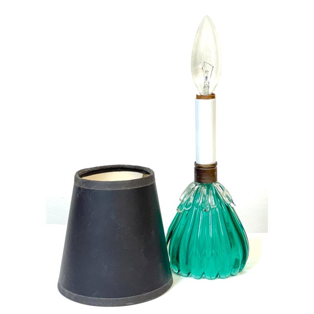 Mid 20th Century Archimede Seguso Murano Ribbed Emerald Green Glass Lamp Applied Crystal Collar For Sale - Image 10 of 16