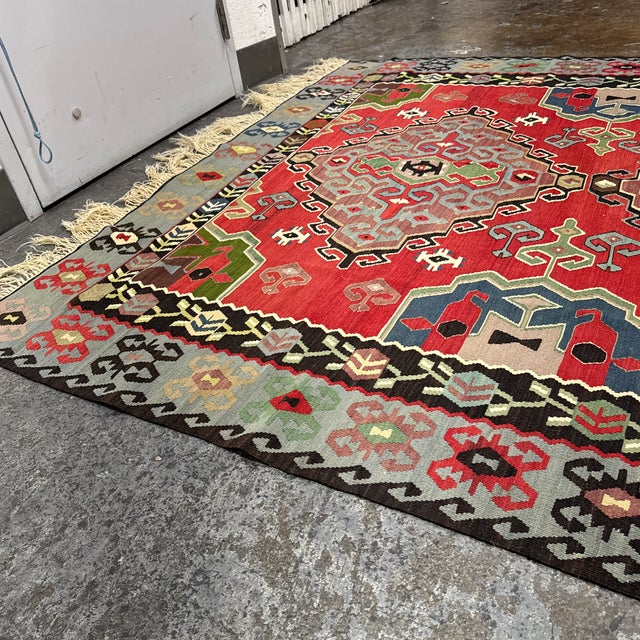 Red 6ft 4in × 10ft 6in Turkish Kilim Area Rug For Sale - Image 8 of 12