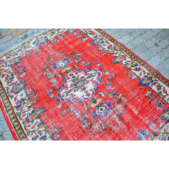 1960s Vintage Red Distressed Wool Rug For Sale - Image 6 of 11