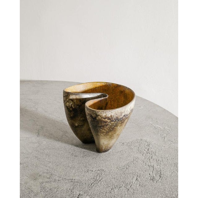 Rustic Mid-Century Swedish Free Form Stoneware Vase by Hans Hedberg, 1950s For Sale - Image 3 of 7